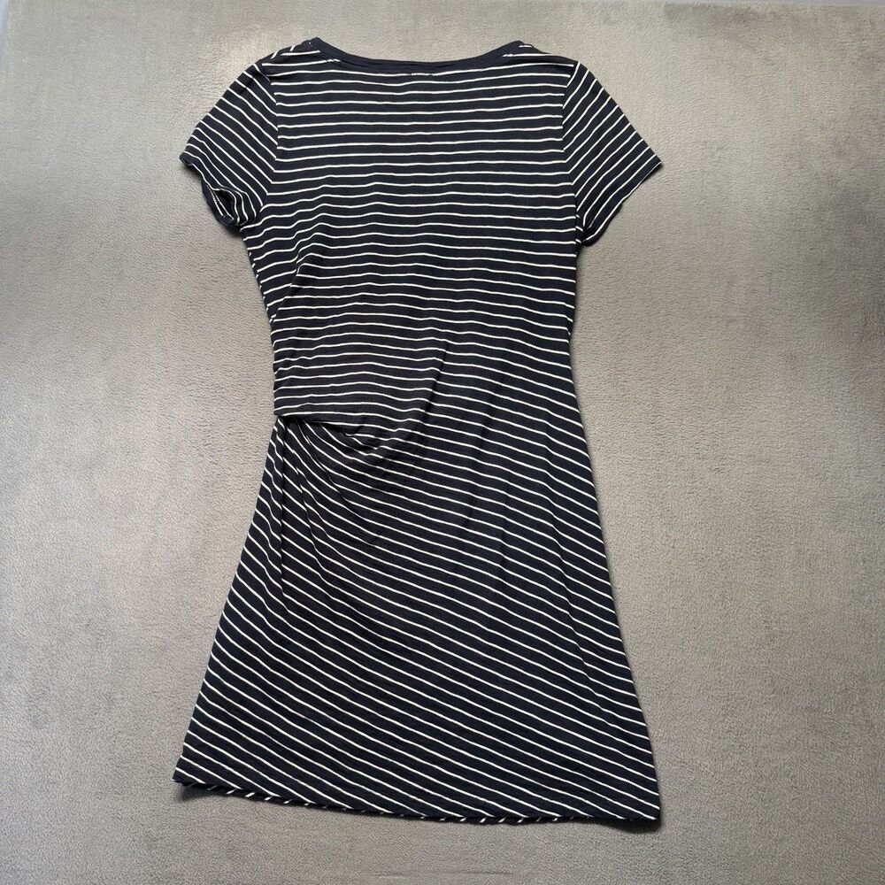 Chicos Womens Size 1 US 8/10 Navy Striped Tie Waist Short Sleeve Dress Stretch - Picture 2 of 8